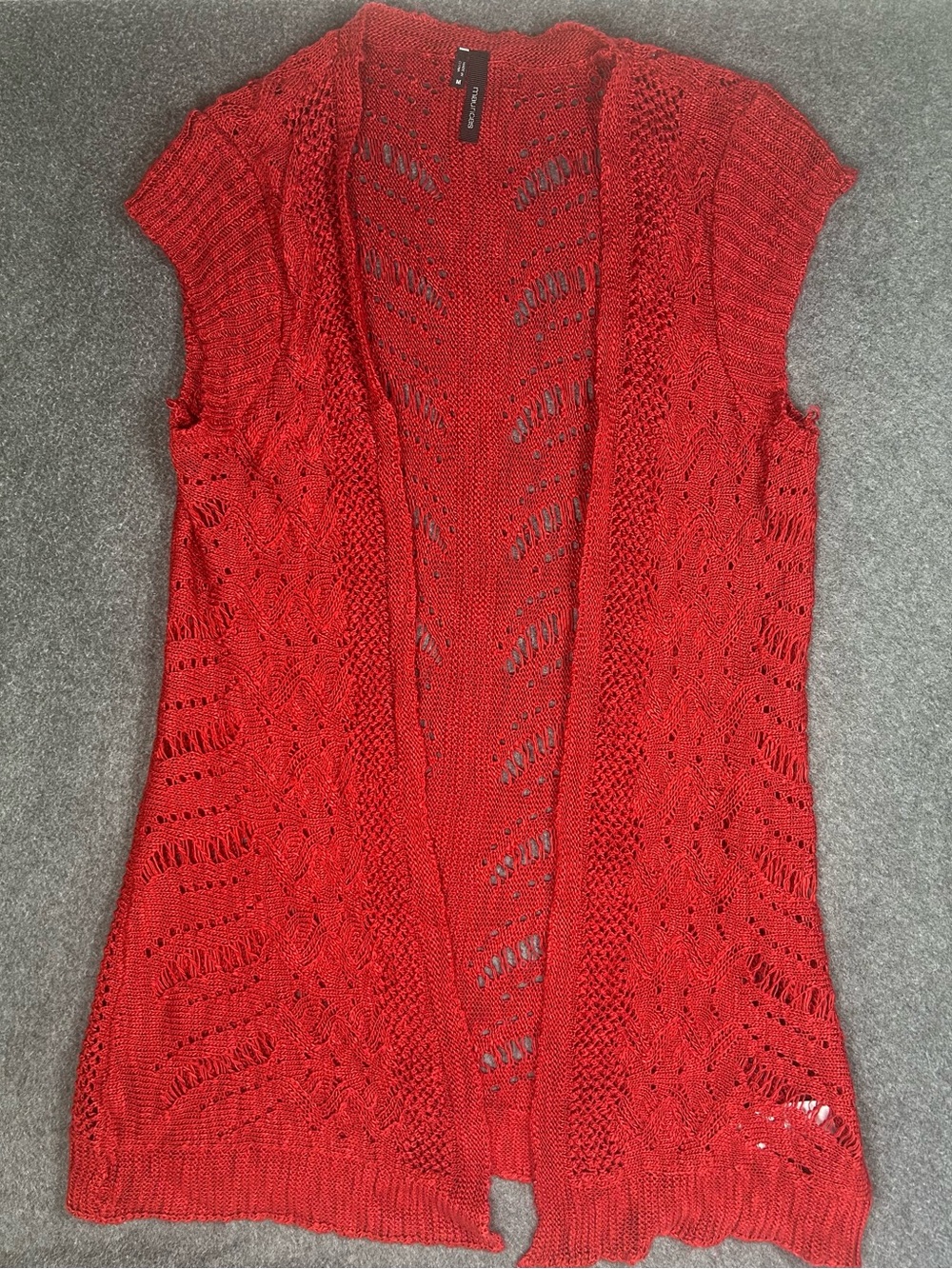 Maurices Red Open-Front Knit Cap Sleeve Cardigan